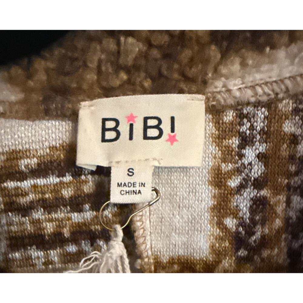 Women's BiBi! Brown & Beige Plaid Teddy Jacket S - Picture 3 of 4